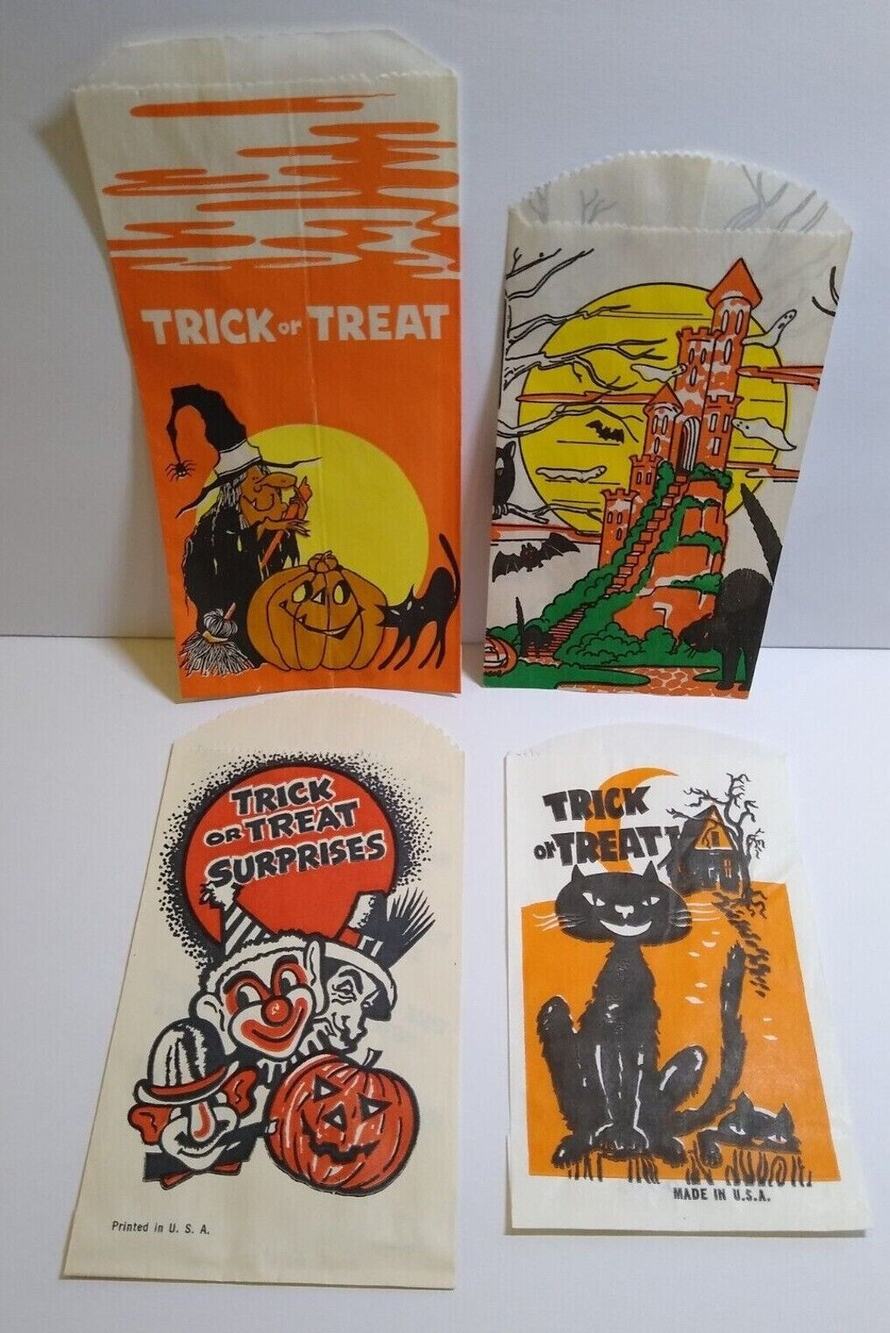 Halloween Candy Trick Or Treat Bags Clown Haunted House Black Cat Owl Bats (4)